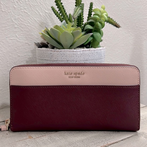 kate spade Handbags - Kate Spade Continental Wallet Burgundy and Blush Pink Leather NWOT